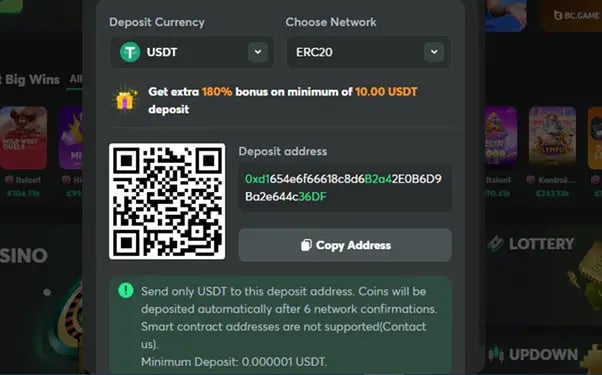 deposit with cryptocurrencies bc game