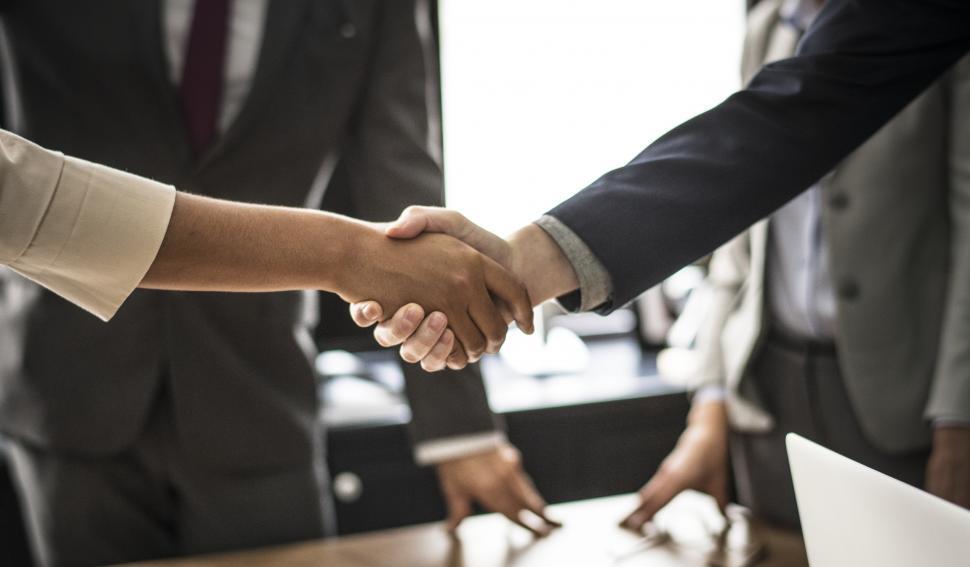 A handshake between two business people