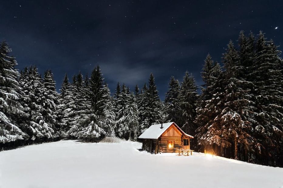 Cabin in a snowy forest