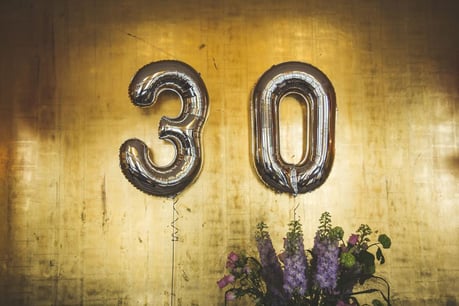 30 Balloons Hanging on a Wall