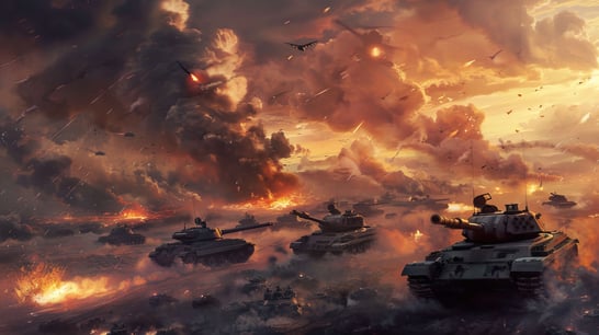 Armored Tanks on a Battle Field