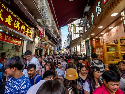 A crowded street in Macau