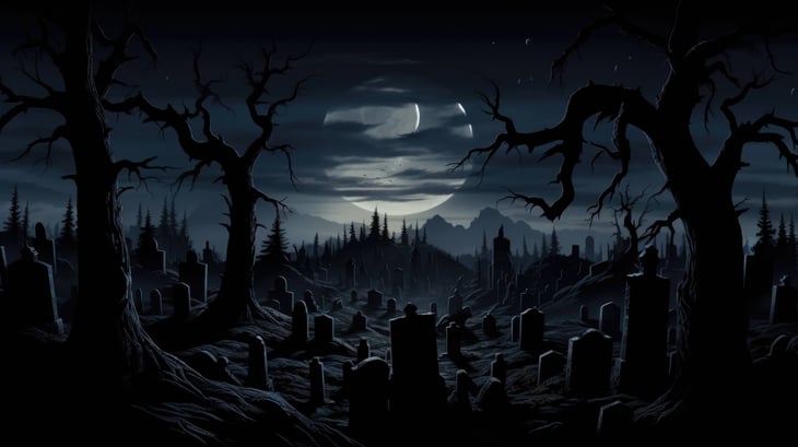 A graveyard at night