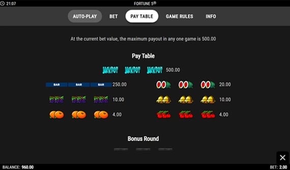 fortune-5-paytable